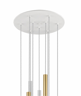 Dimmable White & Gold Tubular LED Pendant - 9 Lights, 42cm Plate, 140cm Drop - Last One 