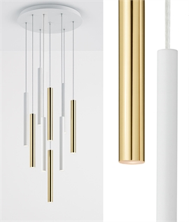 Dimmable White & Gold Tubular LED Pendant - 9 Lights, 42cm Plate, 140cm Drop - Last One 
