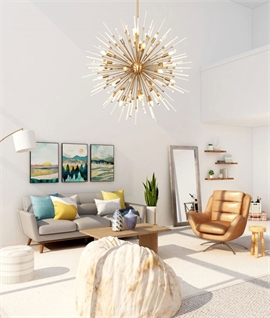Big Bang-Inspired Gold Light Pendant with Clear Glass Rods