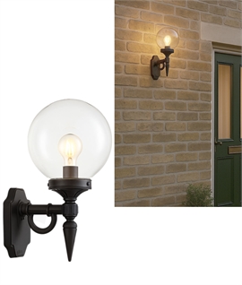 Larger Exterior Wall Lantern with Clear Glass Globe - Black Finish with Clear Glass
