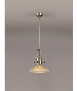 Latifi 1 Light Pendant E27 With 30cm Round Glass Shade, Antique Brass-Amber