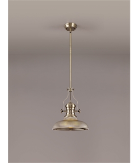 Latifi 1 Light Pendant E27 With 30cm Round Glass Shade, Antique Brass-Smoked