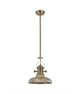 Latifi 1 Light Pendant E27 With 30cm Round Glass Shade, Antique Brass-Smoked