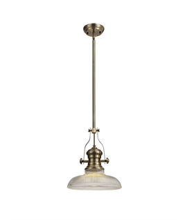 Latifi 1 Light Pendant E27 With 30cm Round Glass Shade, Antique Brass-Clear