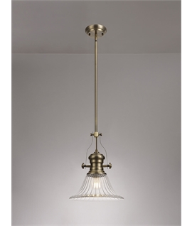 Latifi 1 Light Pendant E27 With 30cm Bell Glass Shade, Antique Brass-Clear