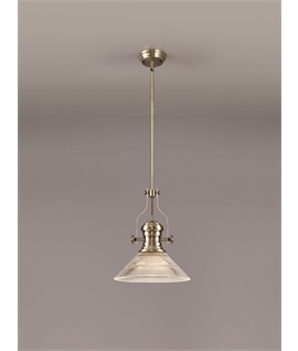 Latifi 1 Light Pendant E27 With 30cm Cone Glass Shade, Antique Brass-Clear