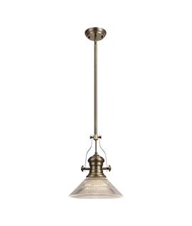 Latifi 1 Light Pendant E27 With 30cm Cone Glass Shade, Antique Brass-Clear