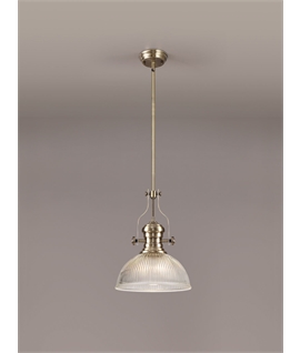 Latifi 1 Light Pendant E27 With 30cm Dome Glass Shade, Antique Brass-Clear