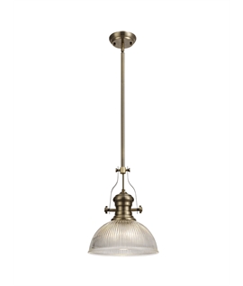Latifi 1 Light Pendant E27 With 30cm Dome Glass Shade, Antique Brass-Clear