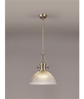 Latifi 1 Light Pendant E27 With 38cm Dome Glass Shade, Antique Brass-Clear