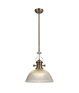 Latifi 1 Light Pendant E27 With 38cm Dome Glass Shade, Antique Brass-Clear