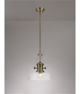 Latifi 1 Light Pendant E27 With 30cm Flat Round Glass Shade, Antique Brass-Clear