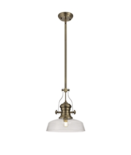 Latifi 1 Light Pendant E27 With 30cm Flat Round Glass Shade, Antique Brass-Clear