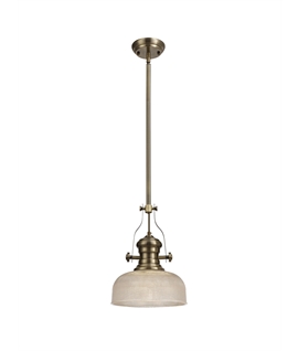 Latifi 1 Light Pendant E27 With 26.5cm Prismatic Glass Shade, Antique Brass-Clear