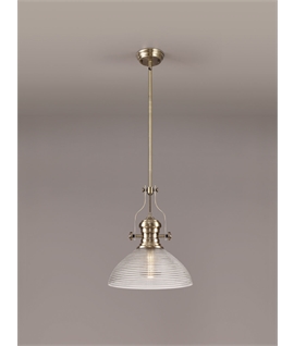 Latifi 1 Light Pendant E27 With 33.5cm Prismatic Glass Shade, Antique Brass-Clear