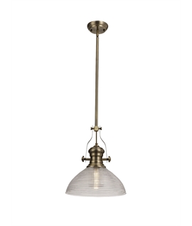 Latifi 1 Light Pendant E27 With 33.5cm Prismatic Glass Shade, Antique Brass-Clear