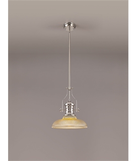 Latifi 1 Light Pendant E27 With 30cm Round Glass Shade, Polished Nickel-Amber