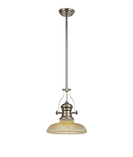 Latifi 1 Light Pendant E27 With 30cm Round Glass Shade, Polished Nickel-Amber