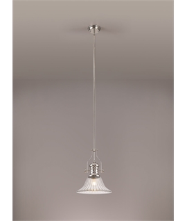 Latifi 1 Light Pendant E27 With 30cm Bell Glass Shade, Polished Nickel-Clear