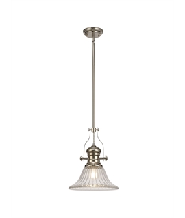 Latifi 1 Light Pendant E27 With 30cm Bell Glass Shade, Polished Nickel-Clear