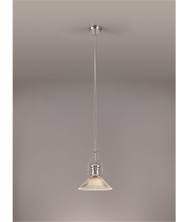 Latifi 1 Light Pendant E27 With 30cm Cone Glass Shade, Polished Nickel-Clear