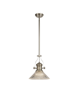 Latifi 1 Light Pendant E27 With 30cm Cone Glass Shade, Polished Nickel-Clear
