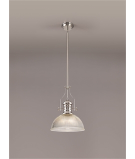 Latifi 1 Light Pendant E27 With 30cm Dome Glass Shade, Polished Nickel-Clear