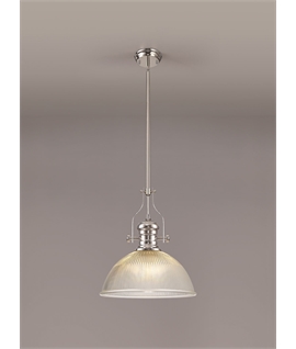 Latifi 1 Light Pendant E27 With 38cm Dome Glass Shade, Polished Nickel-Clear