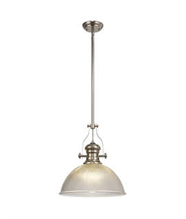Latifi 1 Light Pendant E27 With 38cm Dome Glass Shade, Polished Nickel-Clear