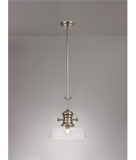 Latifi 1 Light Pendant E27 With 30cm Flat Round Glass Shade, Polished Nickel-Clear