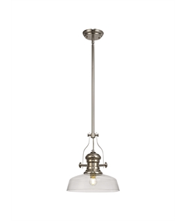 Latifi 1 Light Pendant E27 With 30cm Flat Round Glass Shade, Polished Nickel-Clear