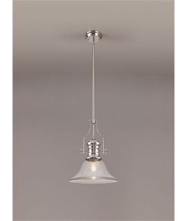 Latifi 1 Light Pendant E27 With 30cm Smooth Bell Glass Shade, Polished Nickel-Clear