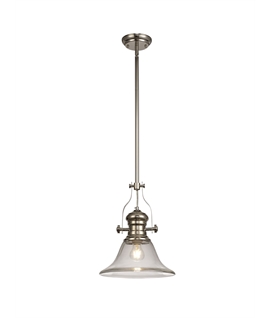 Latifi 1 Light Pendant E27 With 30cm Smooth Bell Glass Shade, Polished Nickel-Clear