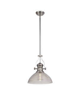 Latifi 1 Light Pendant E27 With 33.5cm Prismatic Glass Shade, Polished Nickel-Clear