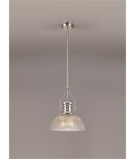 Latifi 1 Light Pendant E27 With 30cm Prismatic Glass Shade, Polished Nickel-Clear