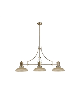Latifi 3 Light Linear Pendant E27 With 30cm Round Glass Shade, Antique Brass, Amber
