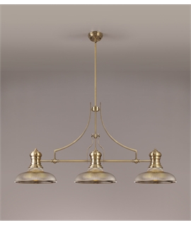 Latifi 3 Light Linear Pendant E27 With 30cm Round Glass Shade, Antique Brass, Smoked