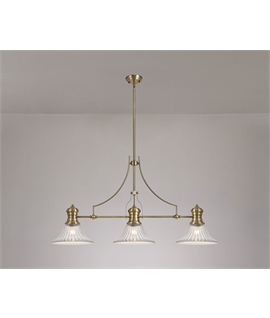Latifi 3 Light Linear Pendant E27 With 30cm Bell Glass Shade, Antique Brass, Clear