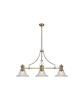 Latifi 3 Light Linear Pendant E27 With 30cm Bell Glass Shade, Antique Brass, Clear