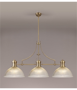 Latifi 3 Light Linear Pendant E27 With 38cm Dome Glass Shade, Antique Brass, Clear