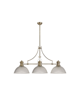 Latifi 3 Light Linear Pendant E27 With 38cm Dome Glass Shade, Antique Brass, Clear
