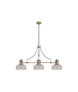 Latifi 3 Light Linear Pendant E27 With 26.5cm Prismatic Glass Shade, Antique Brass, Clear
