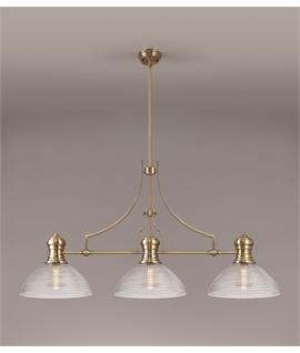 Latifi 3 Light Linear Pendant E27 With 33.5cm Prismatic Glass Shade, Antique Brass, Clear