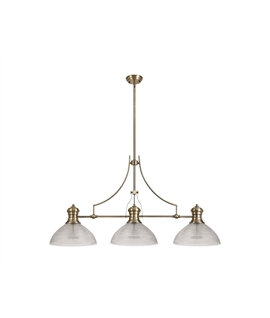 Latifi 3 Light Linear Pendant E27 With 33.5cm Prismatic Glass Shade, Antique Brass, Clear