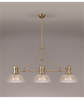 Latifi 3 Light Linear Pendant E27 With 30cm Prismatic Glass Shade, Antique Brass, Clear