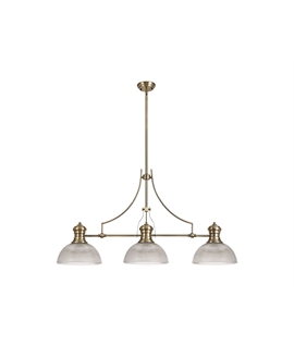Latifi 3 Light Linear Pendant E27 With 30cm Prismatic Glass Shade, Antique Brass, Clear