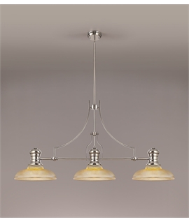 Latifi 3 Light Linear Pendant E27 With 30cm Round Glass Shade, Polished Nickel, Amber