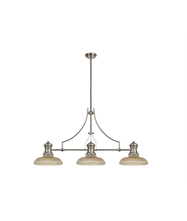 Latifi 3 Light Linear Pendant E27 With 30cm Round Glass Shade, Polished Nickel, Amber