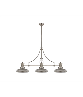 Latifi 3 Light Linear Pendant E27 With 30cm Round Glass Shade, Polished Nickel, Smoked