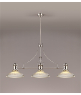 Latifi 3 Light Linear Pendant E27 With 30cm Round Glass Shade, Polished Nickel, Clear